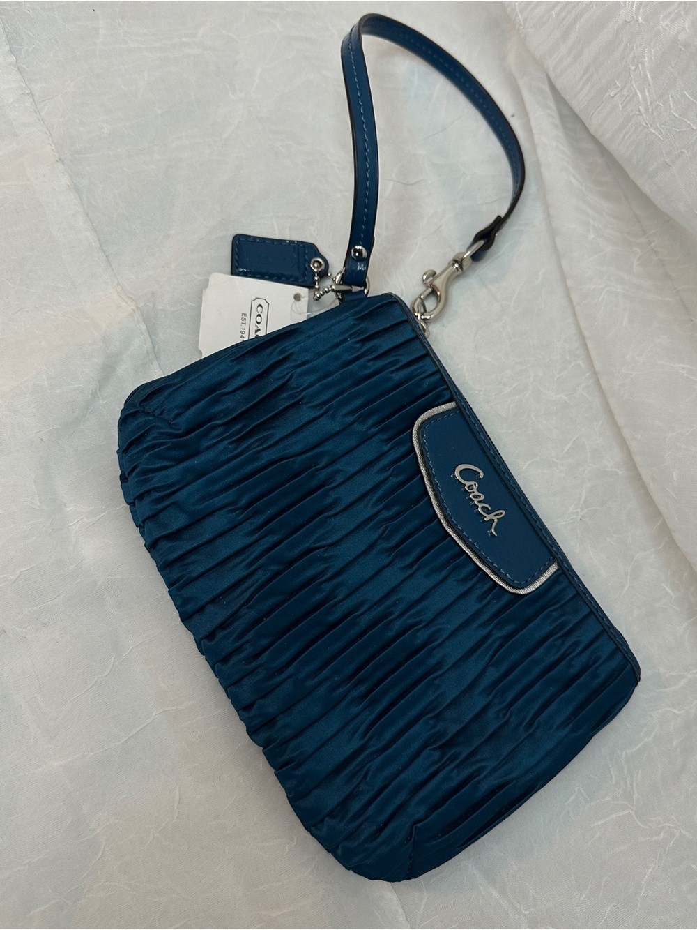 Coach Ashley Teal Blue Ruched Wristlet Clutch